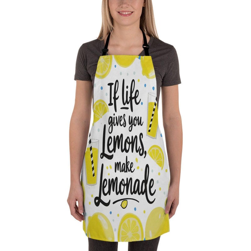 Moslion Motivational Quote Apron 31x27 Inch If Life Gives You Lemons Make Lemonade Kitchen Chef Waitress Cook Aprons Bib with Adjustable Neck for Women Men Girls Yellow White Black - Image 2
